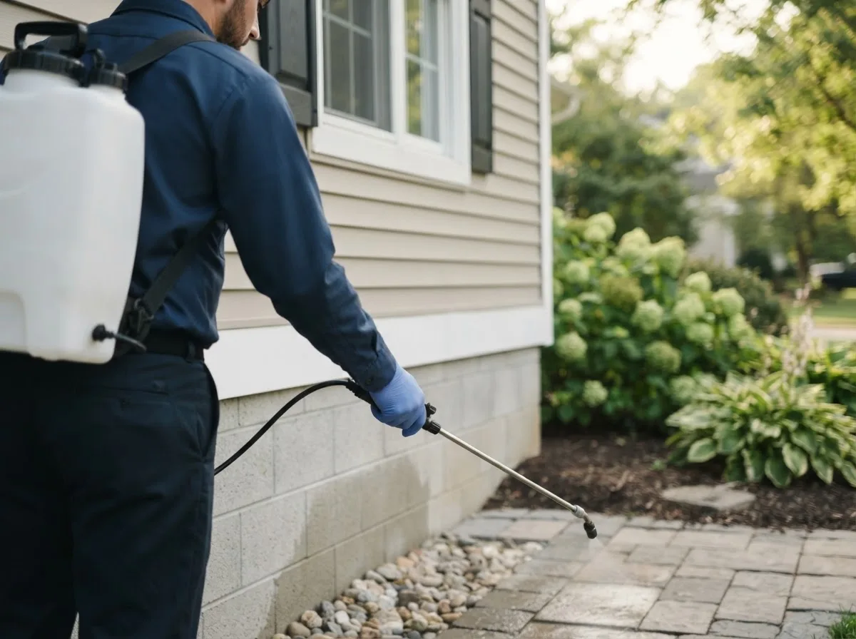 Pest control technician inspecting a home in Pomeroy, PA